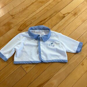 Vintage Baby Boy  Cardigan Sweater 6 Months Cottagecore white blue gingham teddy